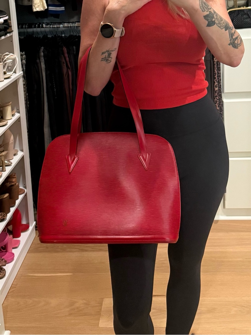 Louis Vuitton Epi Red Leather Lussac Tote Handbag